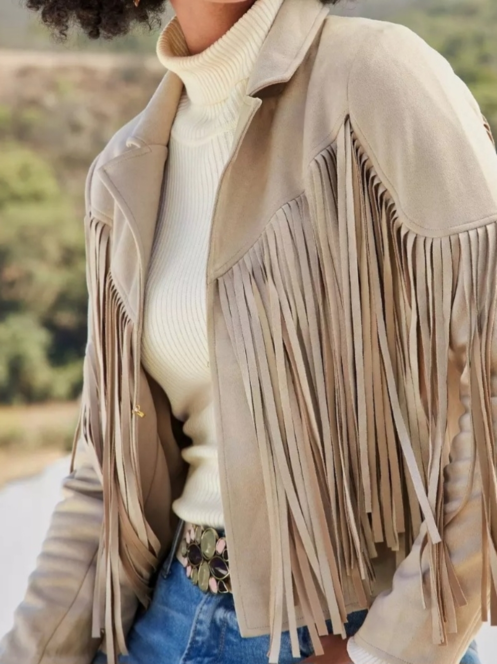 Boston Proper Beige Suede Fringe Jacket - Picture 5 of 5
